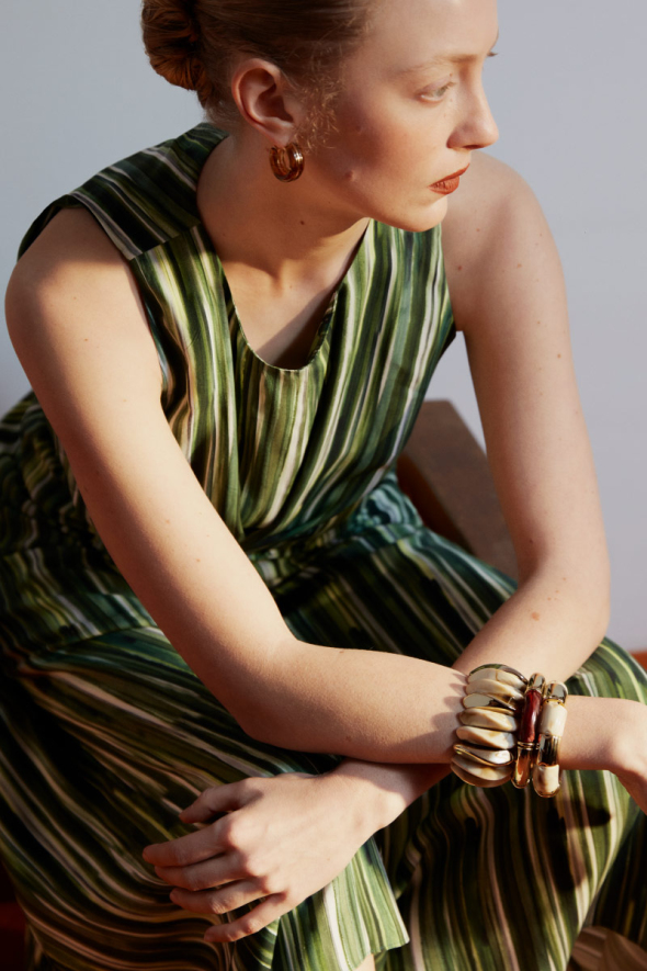Tied Striped Viscose Blouse - Green - 1