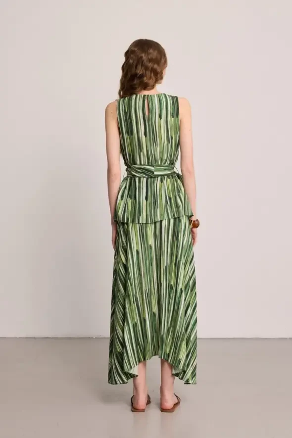 Tied Striped Viscose Blouse - Green - 6
