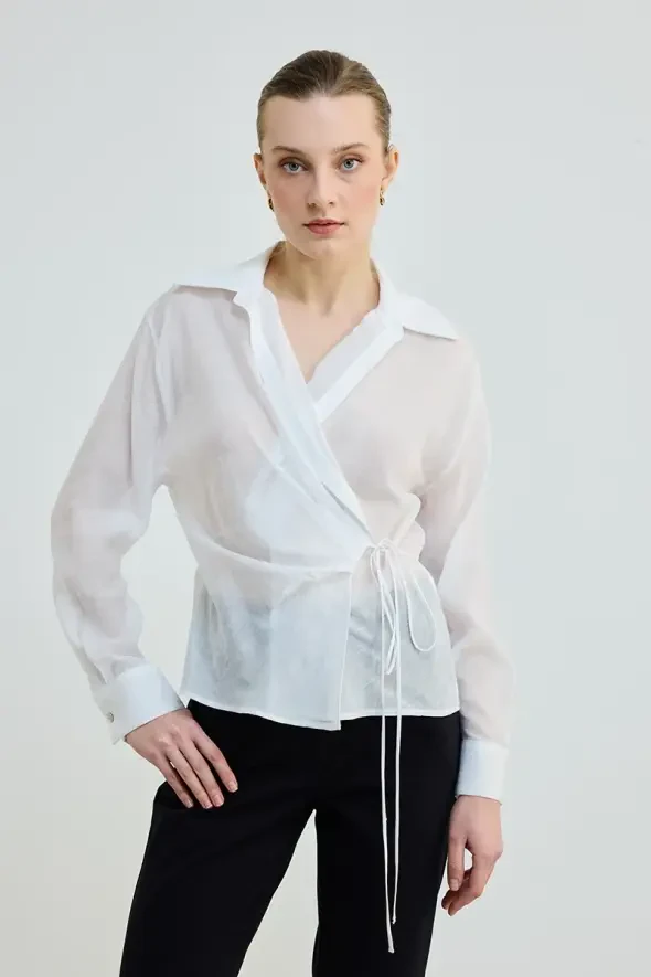 Tied Viscose Shirt - Ecru - 2