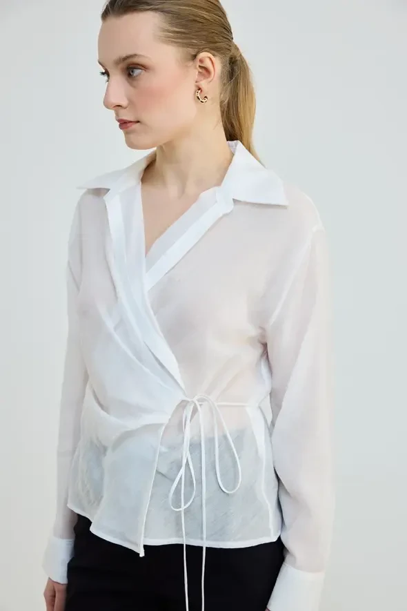 Tied Viscose Shirt - Ecru - 4