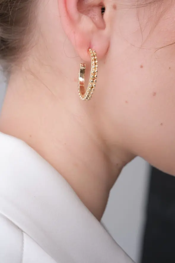 Tiny Ball Detailed Earrings - Gold - 1