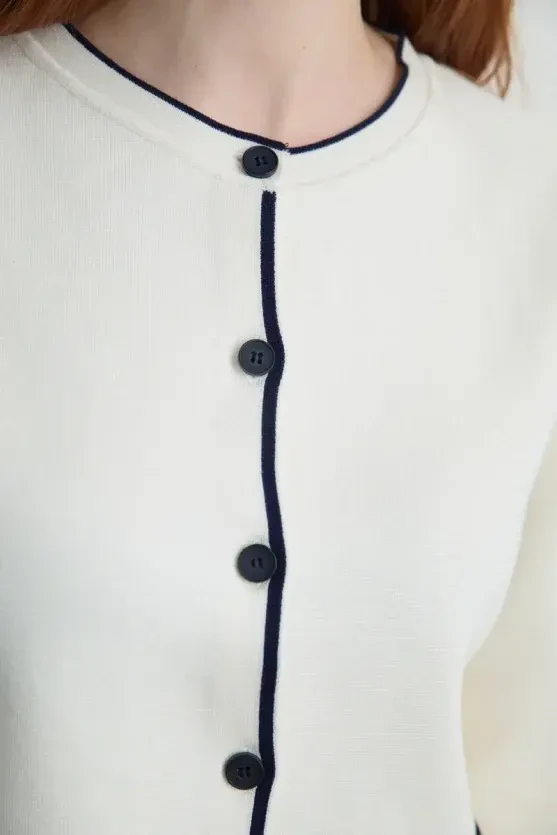 Trimmed Knit Cardigan - Ecru - 3