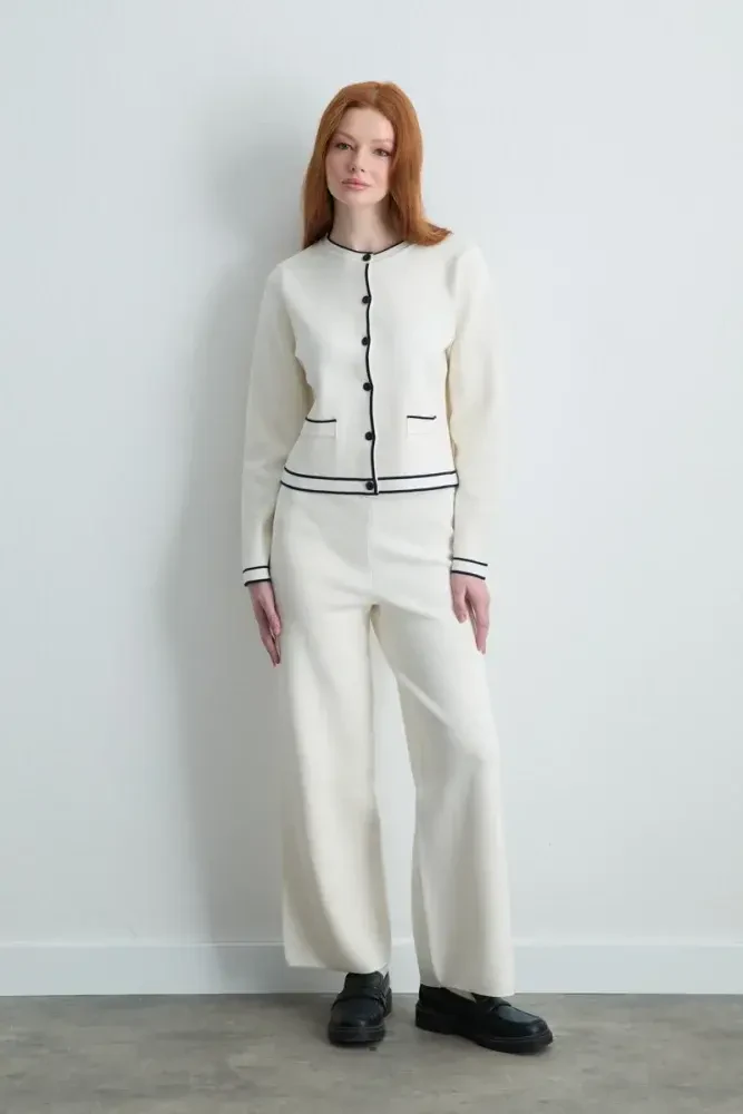 Trimmed Knit Cardigan - Ecru