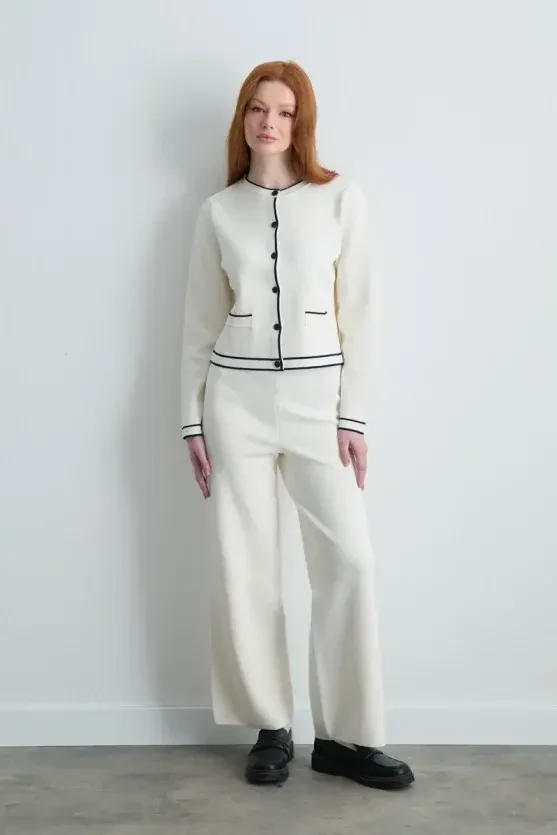 Trimmed Knit Cardigan - Ecru - Gusto