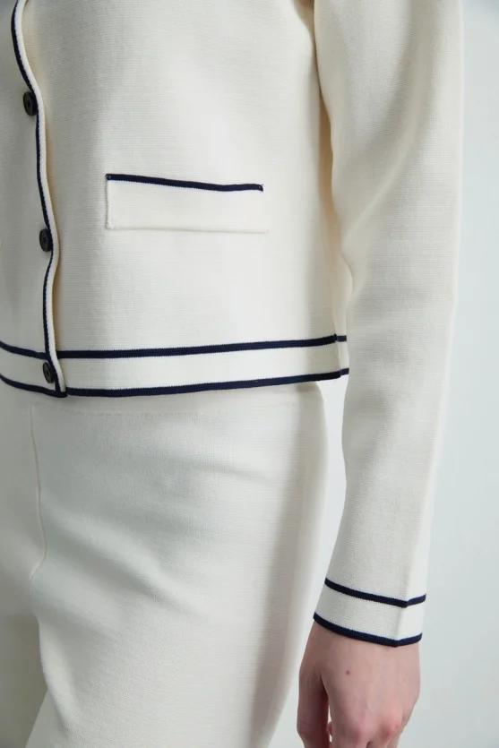 Trimmed Knit Cardigan Ecru - 6