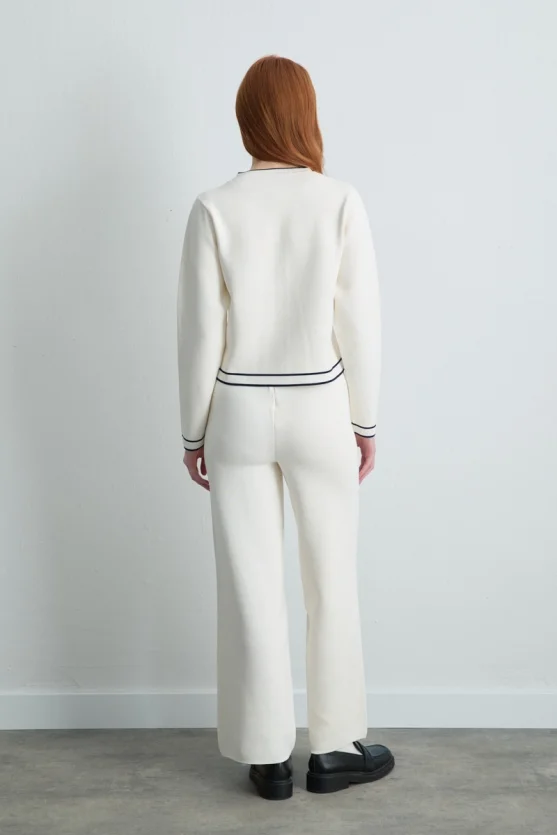 Trimmed Knit Cardigan Ecru - 7
