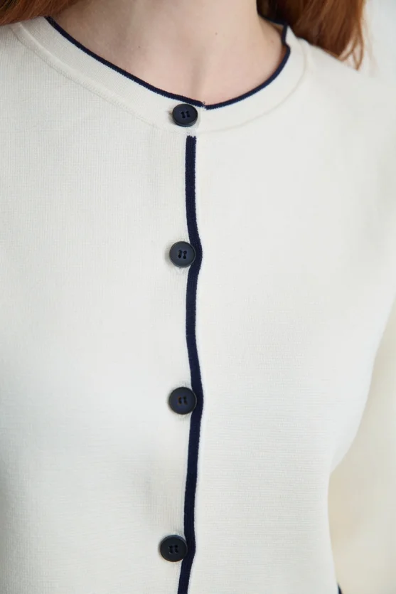 Trimmed Knit Cardigan Ecru - Gusto