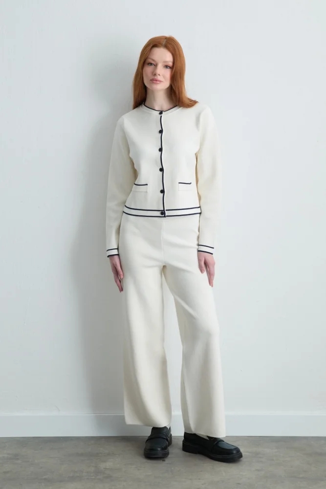 Trimmed Knit Cardigan Ecru Ecru