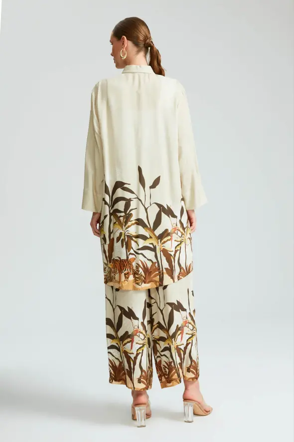 Tropical Patterned Oversized Tunic - Beige - 5
