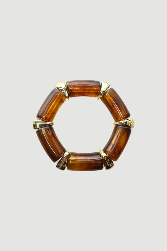 Tube Bead Elastic Bracelet - Brown - Gusto