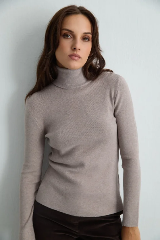 Turtleneck Basic Knit Top Fawn - Gusto