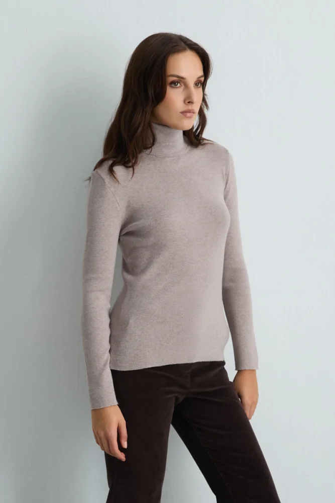 Turtleneck Basic Knit Top Fawn Mink
