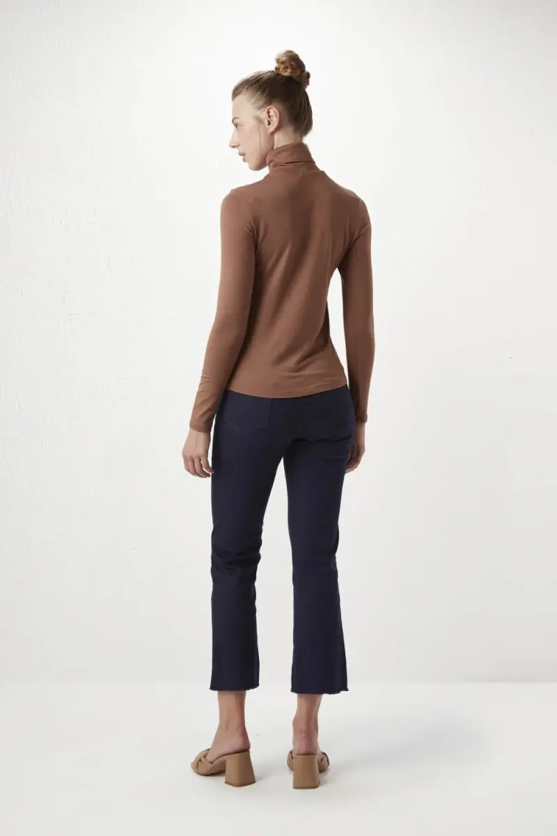 Turtleneck Basic Knitted Blouse - Coffee - 5