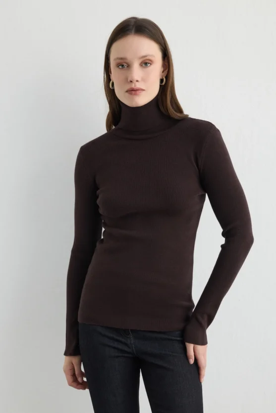 Turtleneck Basic Knitwear - Brown - Gusto