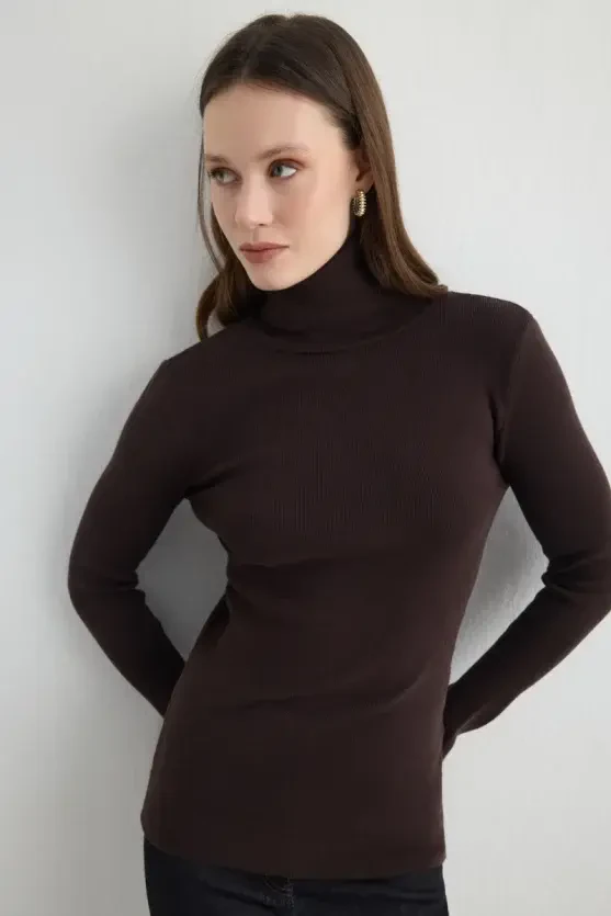 Turtleneck Basic Knitwear - Brown - Gusto