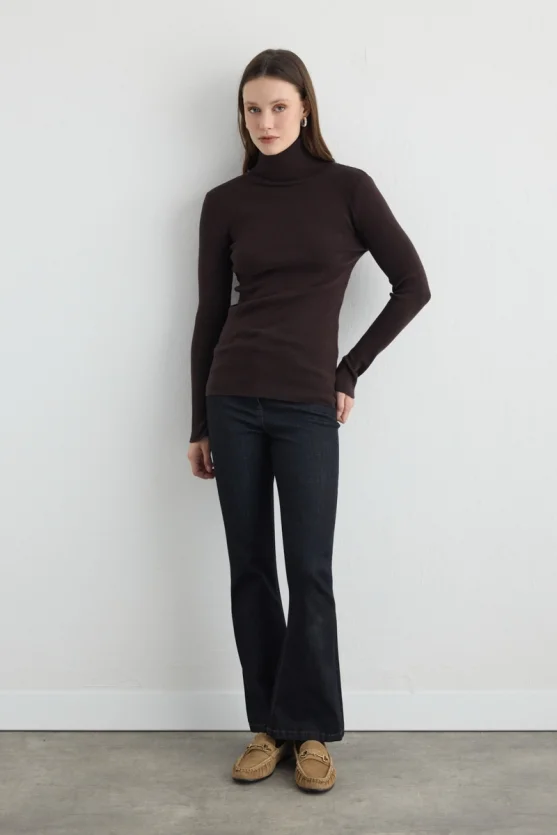 Turtleneck Basic Knitwear Brown - 2