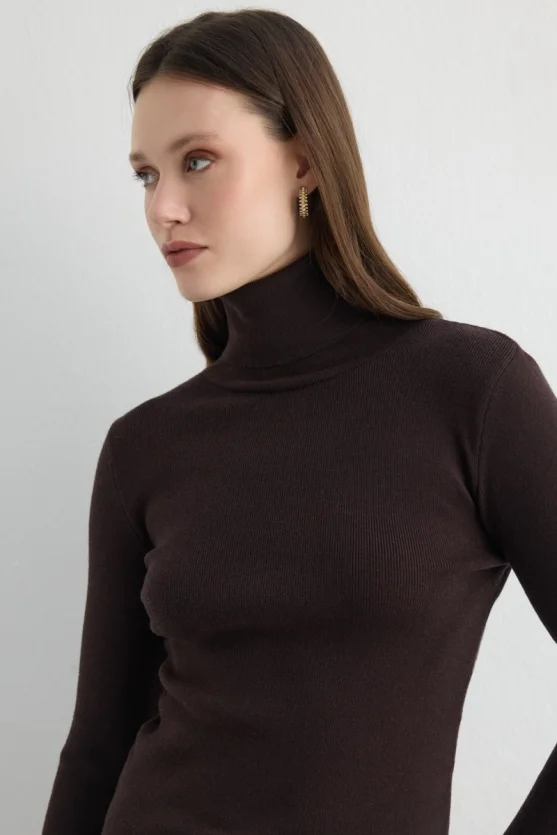 Turtleneck Basic Knitwear Brown - 4