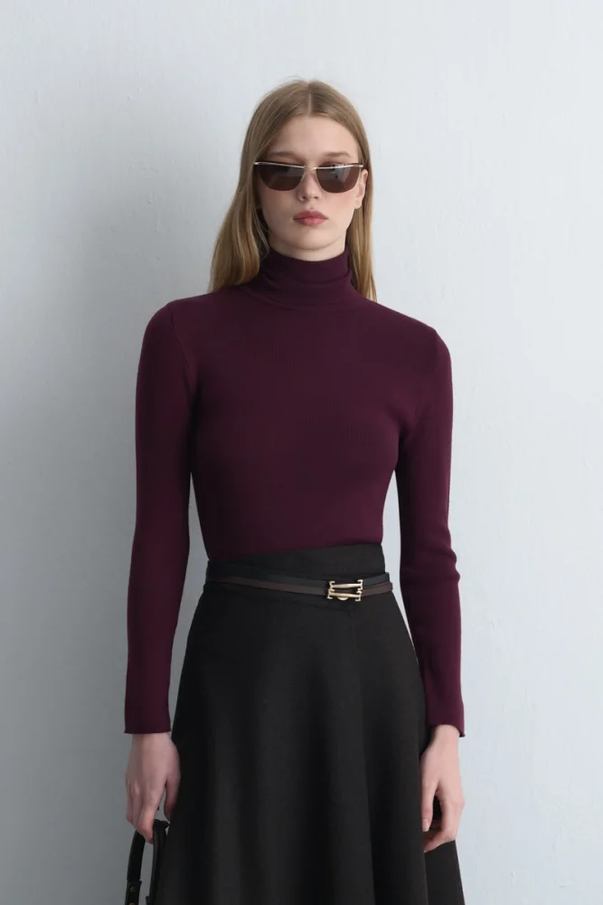 Turtleneck Basic Knitwear - Plum