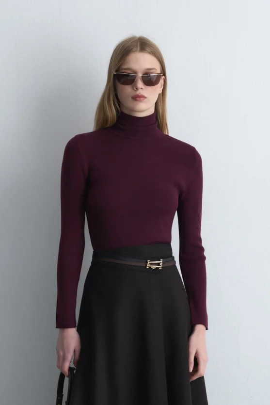 Turtleneck Basic Knitwear - Plum - Gusto