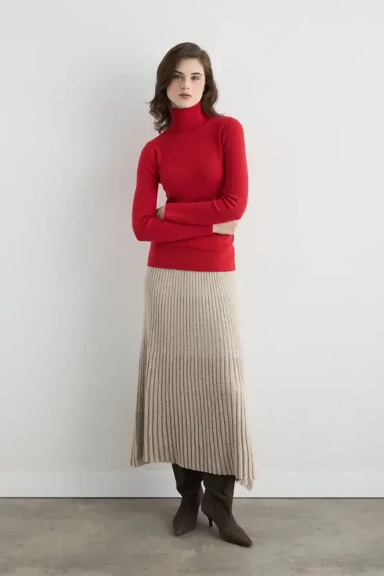 Turtleneck Basic Knitwear - Red - 2