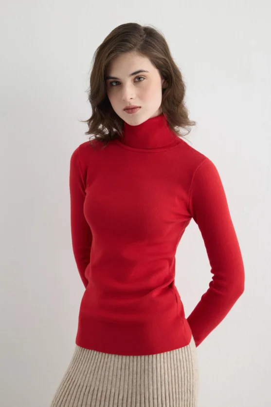 Turtleneck Basic Knitwear Red - 1