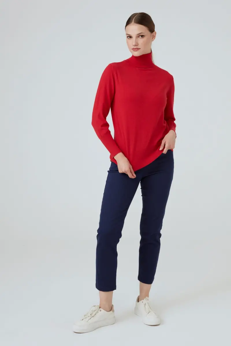 Turtleneck Basic Knitwear - Red - 2