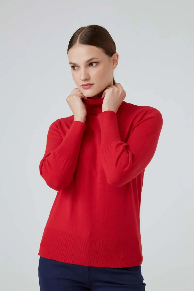 Turtleneck Basic Knitwear - Red - 1