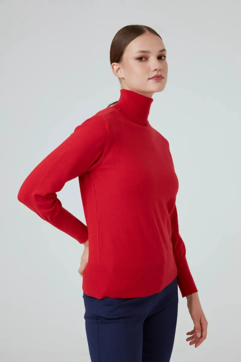 Turtleneck Basic Knitwear - Red - 3