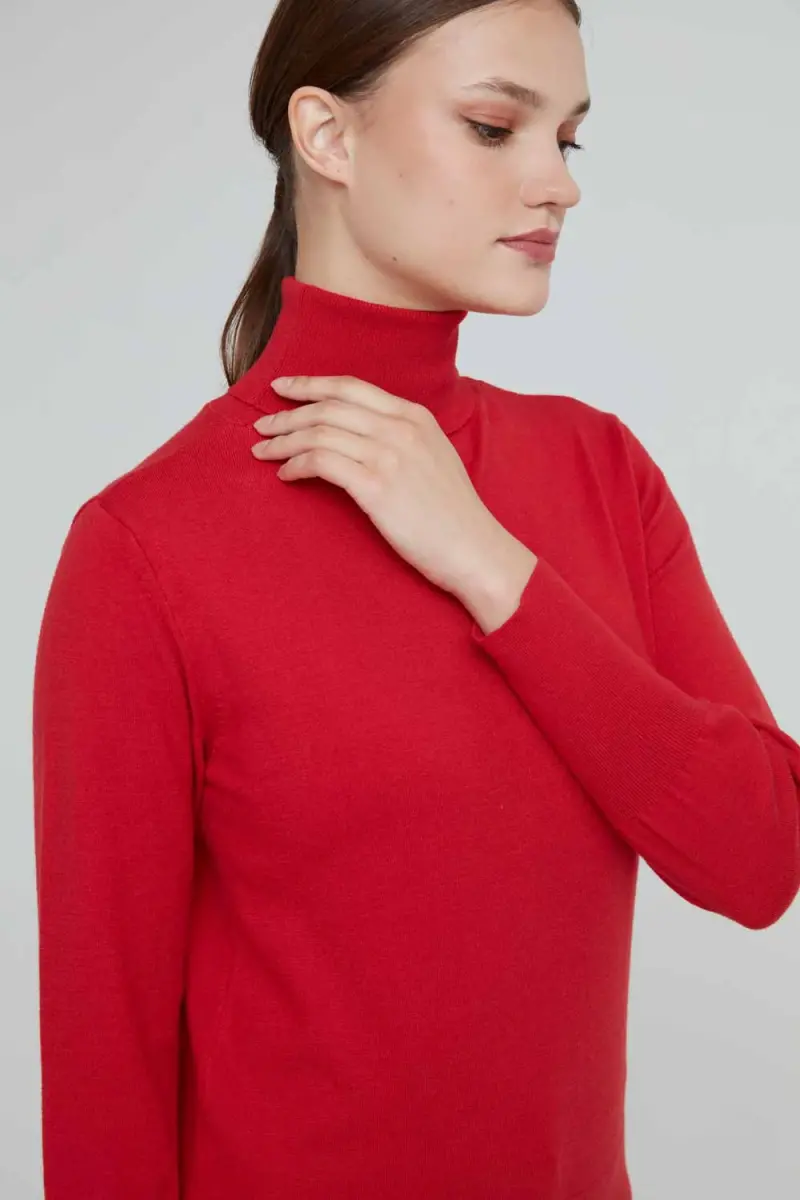 Turtleneck Basic Knitwear - Red - 4