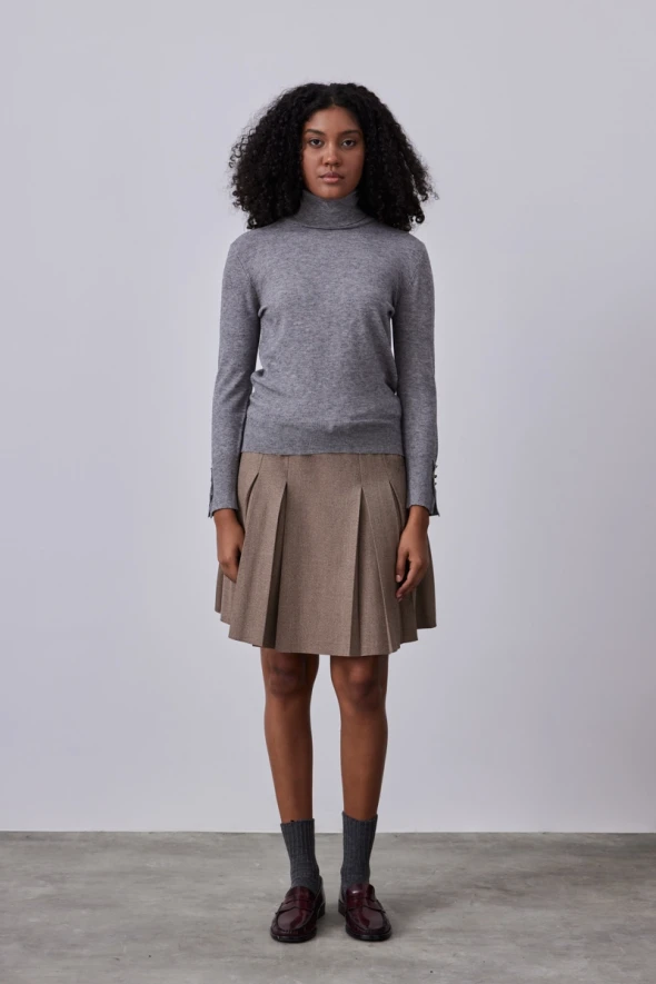 Turtleneck Button Detailed Knitwear - Grey - 1