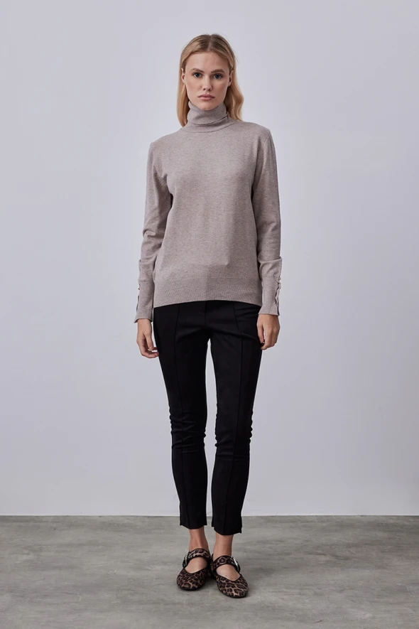 Turtleneck Button Detailed Knitwear - Mink - 2