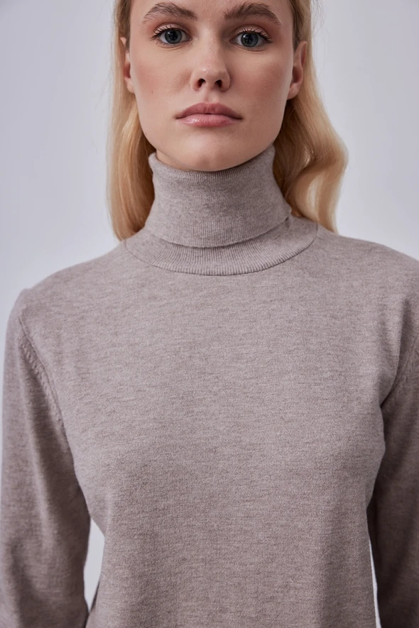 Turtleneck Button Detailed Knitwear - Mink - 3