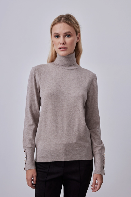 Turtleneck Button Detailed Knitwear - Mink Mink