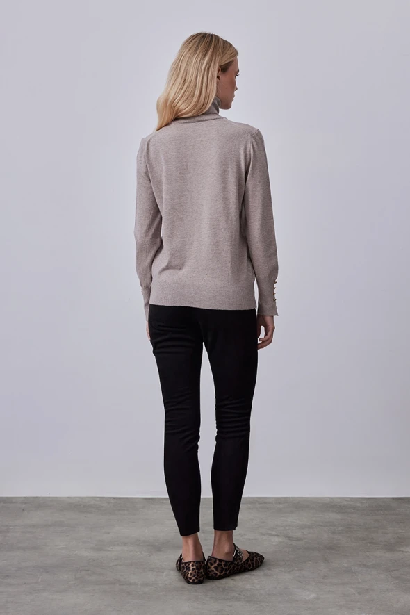 Turtleneck Button Detailed Knitwear - Mink - 4