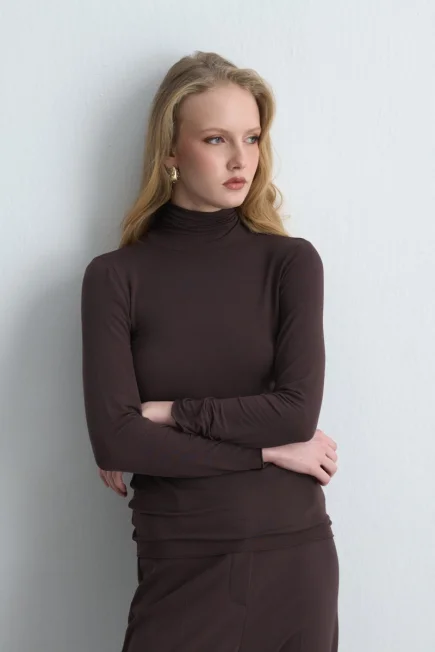 Turtleneck Cashmere Blouse Brown Brown