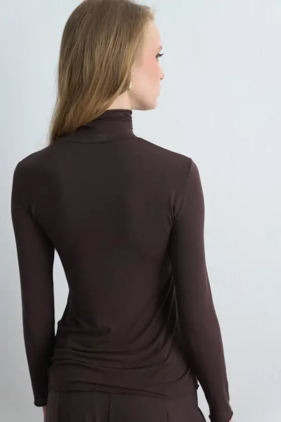 Turtleneck Cashmere Blouse Brown - Gusto