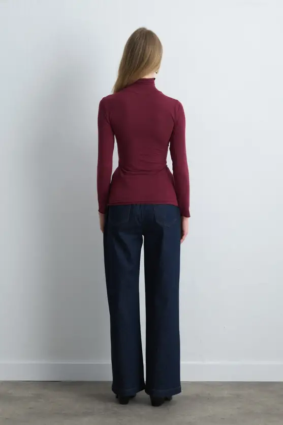 Turtleneck Cashmere Blouse Burgundy - Gusto