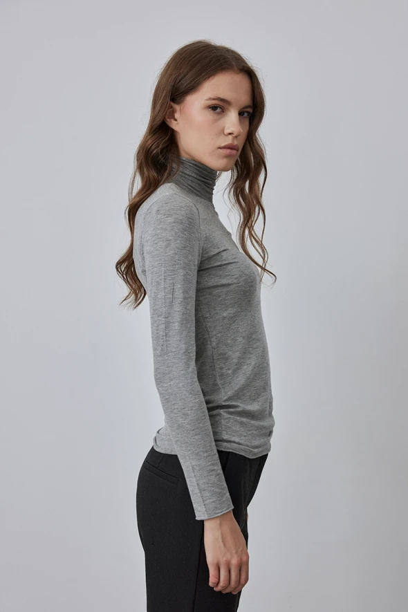 Turtleneck Cashmere Blouse - Grey - 3