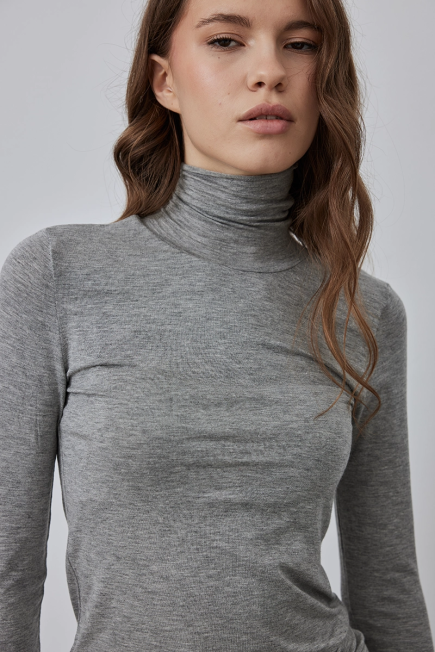 Turtleneck Cashmere Blouse - Grey Gray