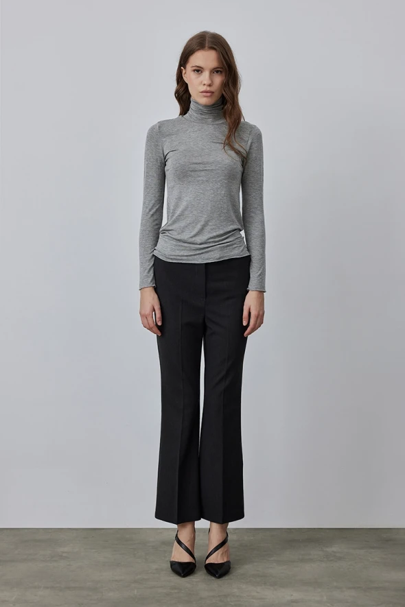 Turtleneck Cashmere Blouse - Grey - 2