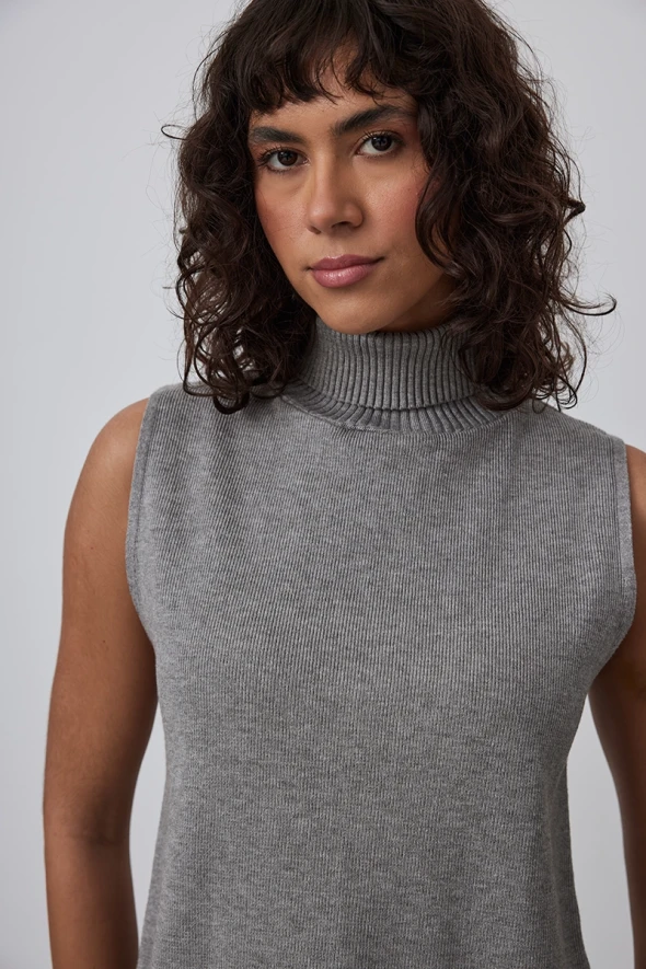 Turtleneck Knit Sweater - Gray - 3