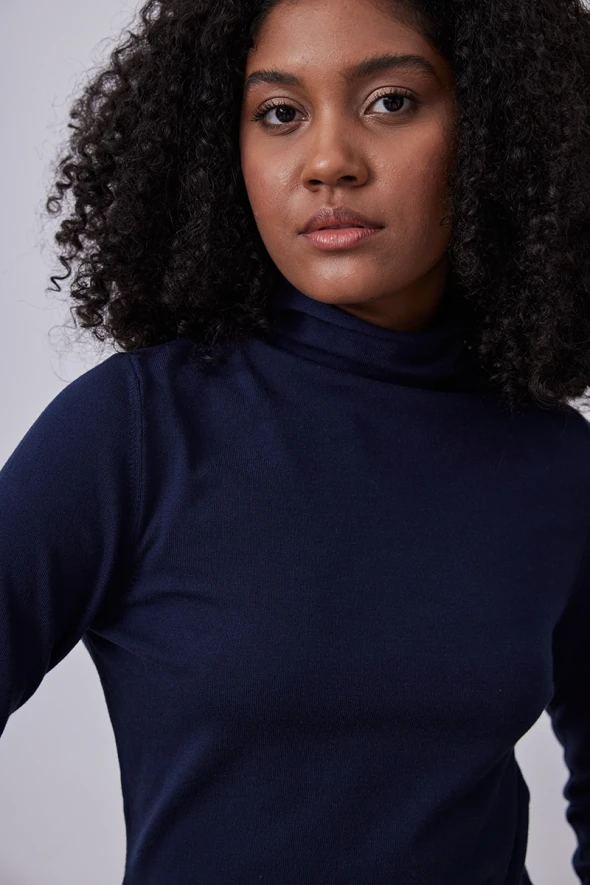 Turtleneck Knitwear - Navy - 3