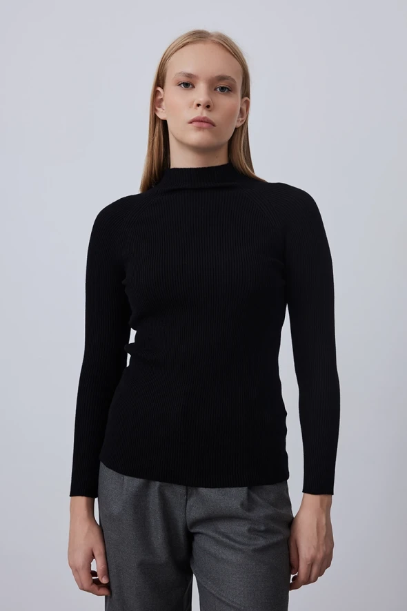 Turtleneck Slim Fit Basic Knitwear - Black - 3