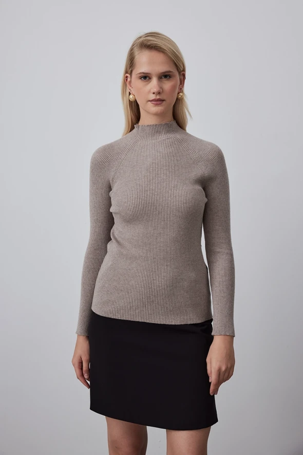 Turtleneck Slim Fit Basic Knitwear - Mink - 1