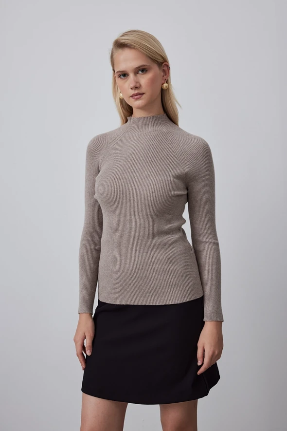 Turtleneck Slim Fit Basic Knitwear - Mink - 3