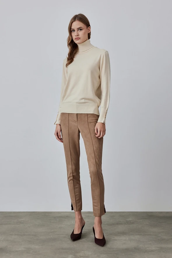 Turtleneck Knit Sweater with Button Detail - Ecru - 2