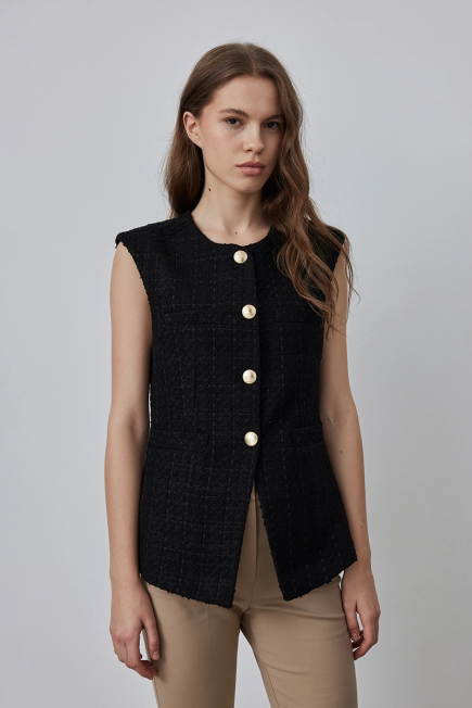 Tuvit Long Vest - Black Black