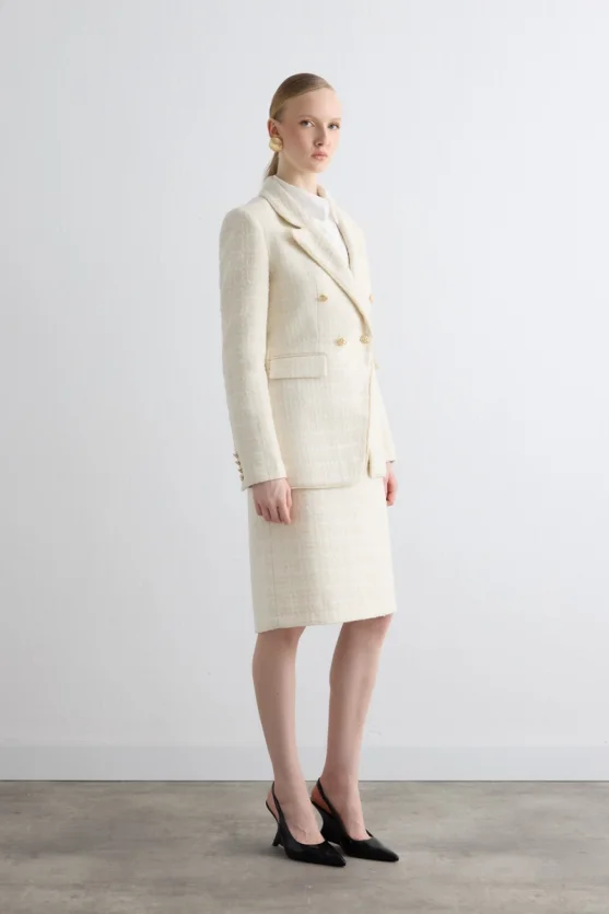 Tweed Blazer Jacket Ecru - Gusto