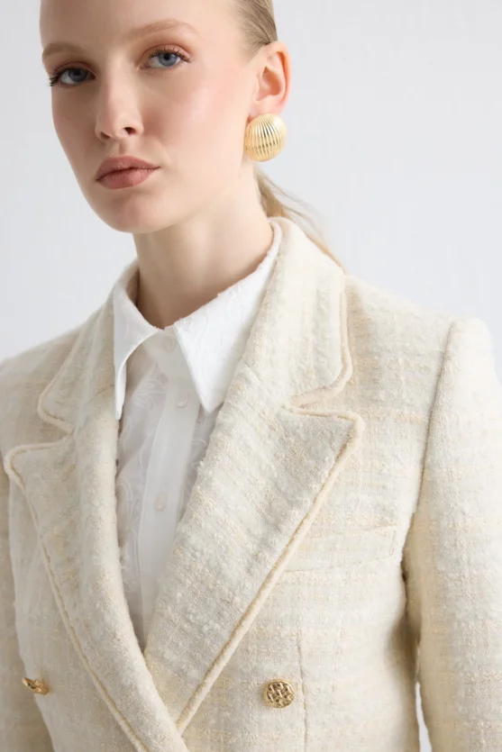 Tweed Blazer Jacket Ecru - Gusto