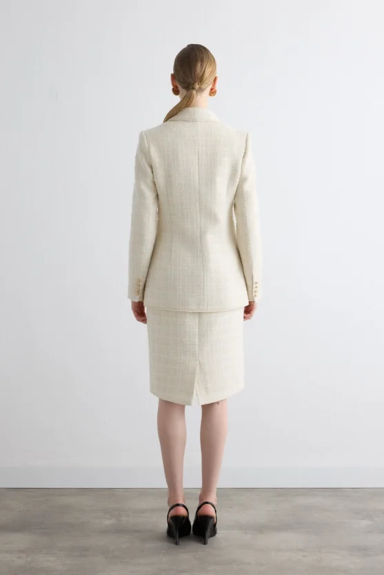 Tweed Blazer Jacket Ecru - Gusto
